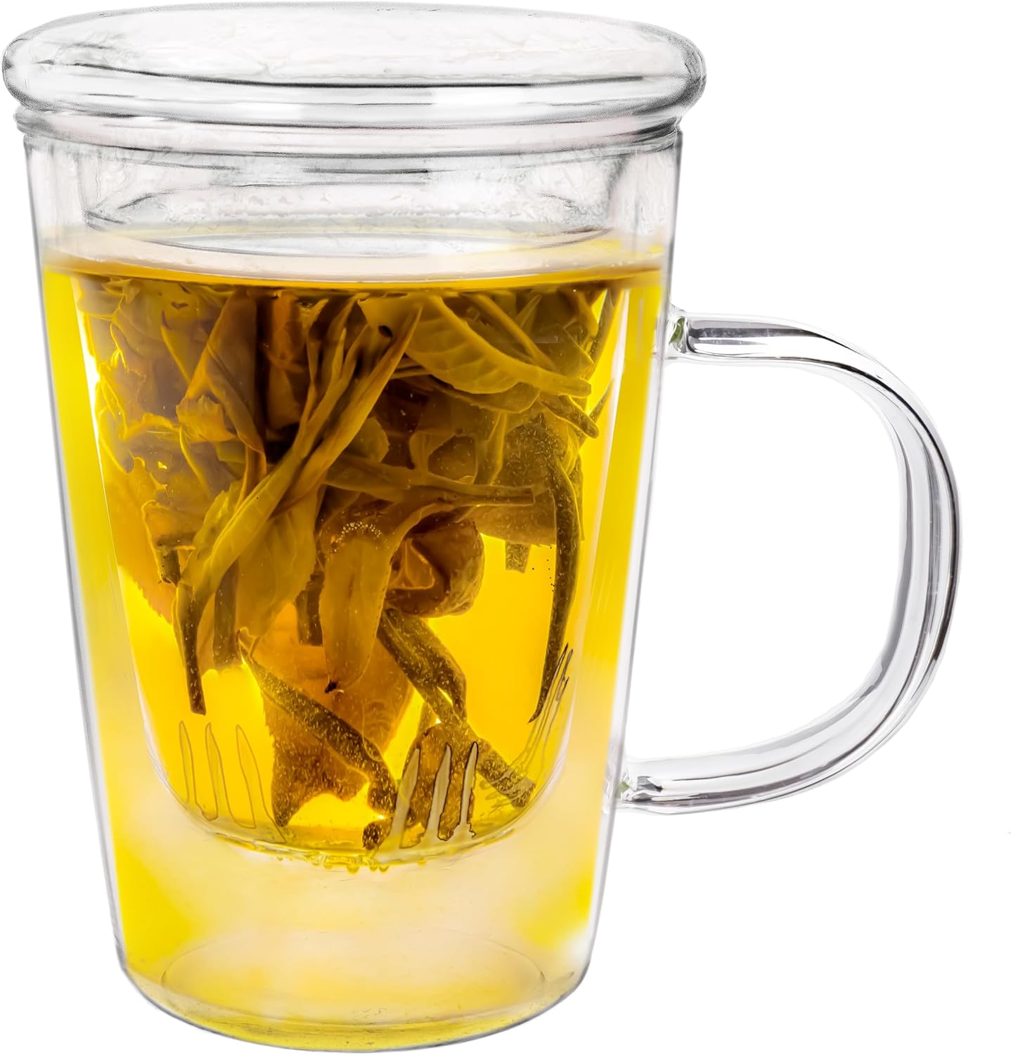 Creano Tea Glass with Infuser and Lid 400ml - Large Tea Cup - Microwave & Dishwasher Safe - Loose Leaf Tea Maker Gift Set