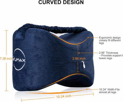 Knee Pillow for Side Sleepers - Relief from Sciatica Pain, Back/Leg Pain, Pregnancy, Hip and Joint Pain Memory Foam Leg Pillow + Free Sleep Mask and Ear Plugs
