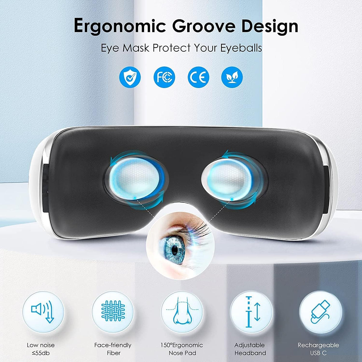 Eye Massager with Heat and Cooling for Migraine Dry Eyes Relief, Rechargeable Bluetooth Music Migraines Relief Eye Massager Improve Sleeping Gifts for Women Men