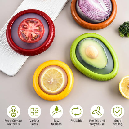 4pcs Silicone Fruit and Vegetable Containers, Fruit Storage Boxes for Fridge, Reusable Hermetic Holder for Food Storage, Fruits Savers Fresh Stretch Pods, vegetables/lemon/tomato/avocado