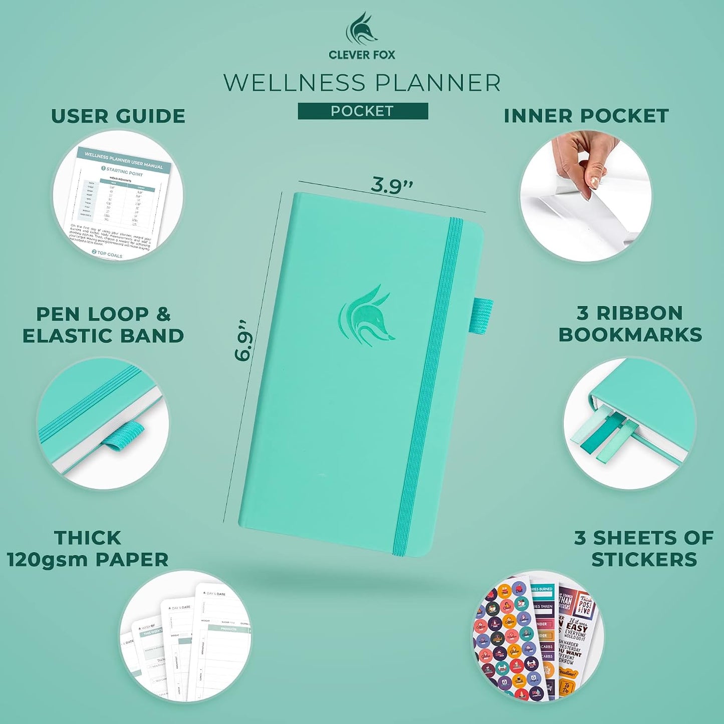 Clever Fox Wellness Planner & Food Journal for Weight Loss, A5 Orange | 5.8"x8.3" nutrition & exercise tracker for women tracking meals, diet & symptom diary, calorie counter notebook, stickers