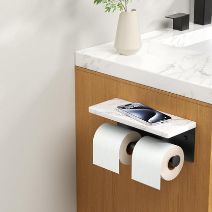 FORIOUS Toilet Paper Holder with Shelf, Natural Marble, Commercial | Brushed Nickel, Wall Mount 304 Stainless Steel Commercial Bathroom Tissue Roll Dispenser, Heavy Duty Washroom Paper Storage