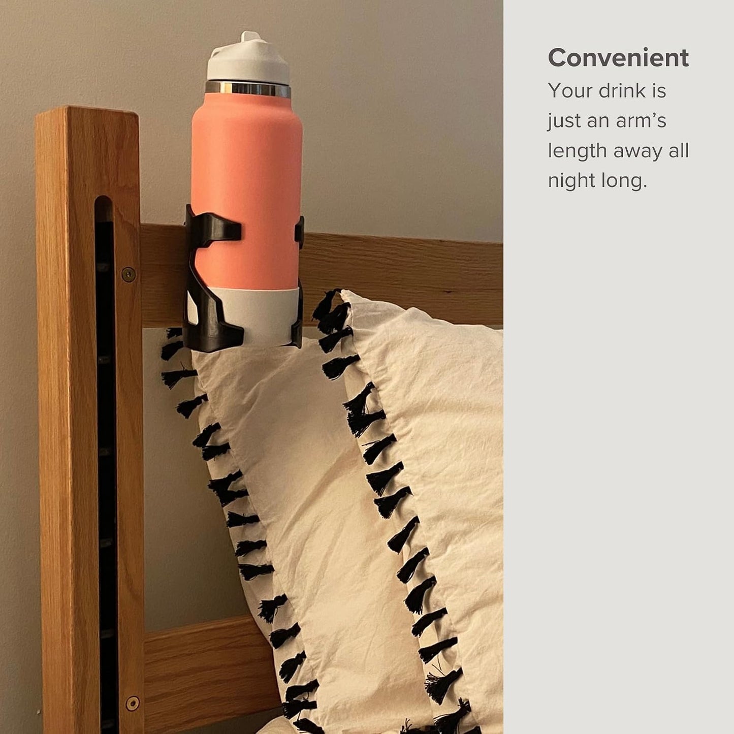 BedBev Cup Holder, Drink Holder, Bottle Holder Attachment for Beds, Bunk Bed Accessories, Lofted Beds and Cribs, Black
