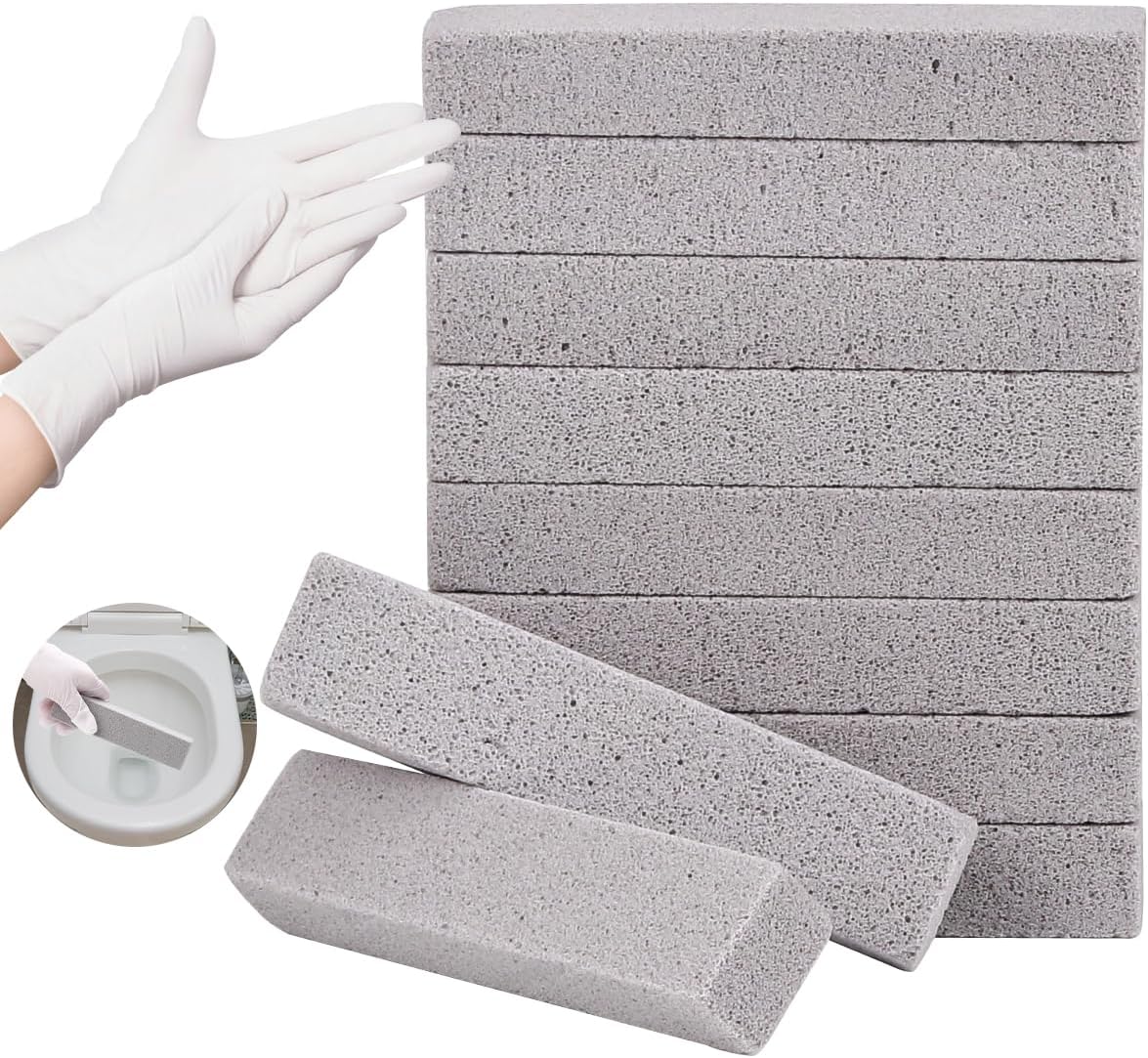 Herda 8-Pack Pumice Stone Scouring Stick with 2 Universal Handles, Pumice Stone for Cleaning Stove, Toilet, Tub, Grill, Swimming Pool, Sink, Removes Hard Water Rings, Calcium Deposits, Rust Buildup