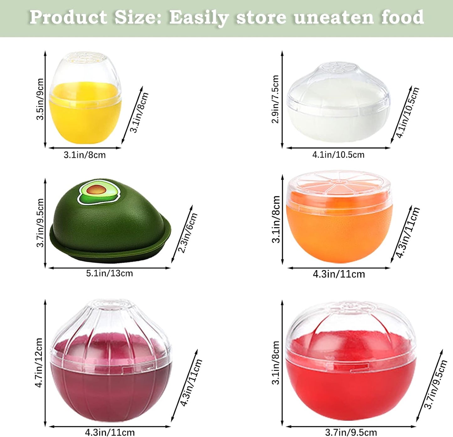 6 PCS Fruit and Vegetable Storage Containers, Reusable Storage Keeper, Lemon Orange Avocado Onion Garlic Tomato Shaped Saver Holder for Fridge, Refrigerator Crisper for Fruit and Vegetable