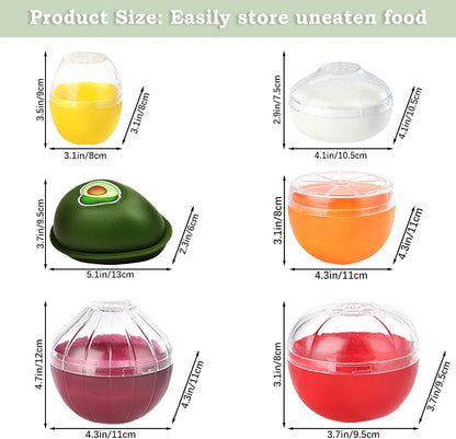 6 PCS Fruit and Vegetable Storage Containers, Reusable Storage Keeper, Lemon Orange Avocado Onion Garlic Tomato Shaped Saver Holder for Fridge, Refrigerator Crisper for Fruit and Vegetable