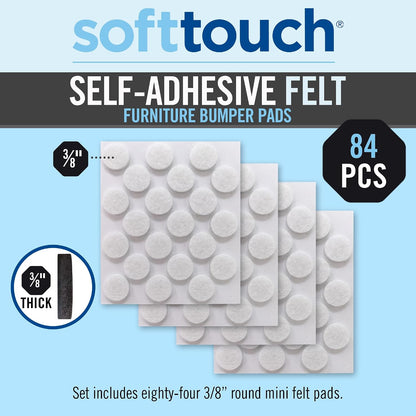SoftTouch 3/8" Round Mini Self-Stick Furniture Slider Felt Pads for Hard Surfaces, Noise-Reducing Adhesive Furniture Moving Pads for Beds, Sofas, Dressers, 84-Count, Brown