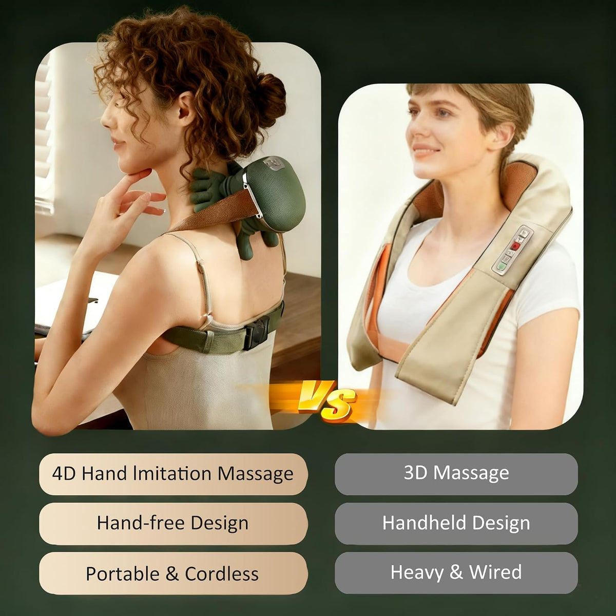 Shoulder and Neck Massager, Bionic Heated Massager, Neck Massager with Fingers, 4D Kneading Massage, Simulates a Real Palm Massage for Comfort, Relax Muscle Tension