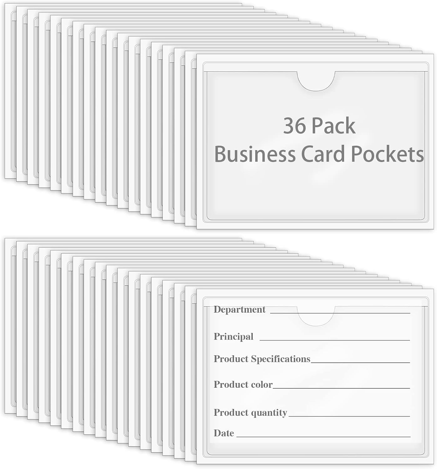 36 Pack 3" x 5" Adhesive Index Card Holders Clear PVC Label Holders | Top-loading label pockets, removable adhesive, clear PVC, for bins, shelves, totes, library and office use