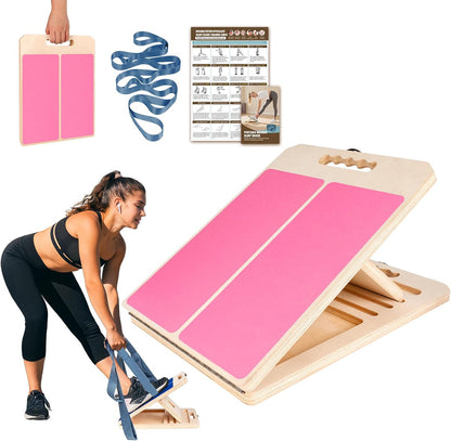 Slant Board Calf Stretch with Stretch Strap, 300 lb Portable Incline Board | Training Poster, Non-Slip Adjustable Wooden Calf Mobility Board for Calf Ankle Knees Achilles Physical Therapy Leg Exerciser