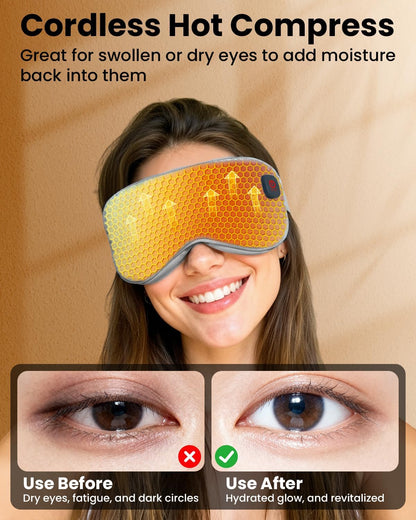 Cordless Heated Eye Mask, Rechargeable Mask with 4 Heat Levels for Dry Eyes