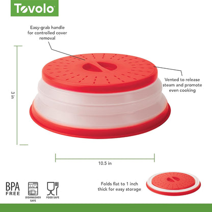 Tovolo Microwave Splatter Cover for Food, Large (Charcoal) - Collapsible & Vented Silicone Splatter Guard Lid - Microwave Plate & Dish Cover with Handle - BPA-Free Kitchen Gadget for Meal Prep