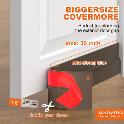 Door Draft Stopper, Door Sweep for Bottom of Door, Weather Stripping Door Seal Gap Filler Bottom Blocker Soundproofing Cold Air Insulation Save Energy Install Quickly Easily (Black, 39‘’)