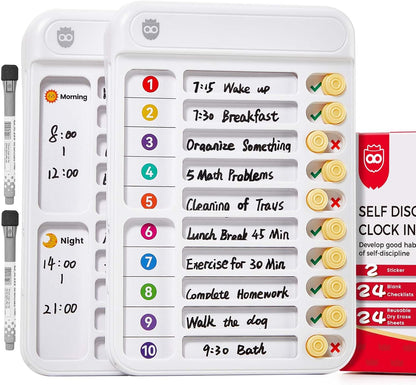 Chore Chart for Kids with Timer, 21 PCS Checklist Magnetic Schedule Board, ADHD Tools with 99-Min Countup/Down Visual Timer, Bedtime/Morning/Daily Routine Chart Dry Erase to Do List with Slider(White)