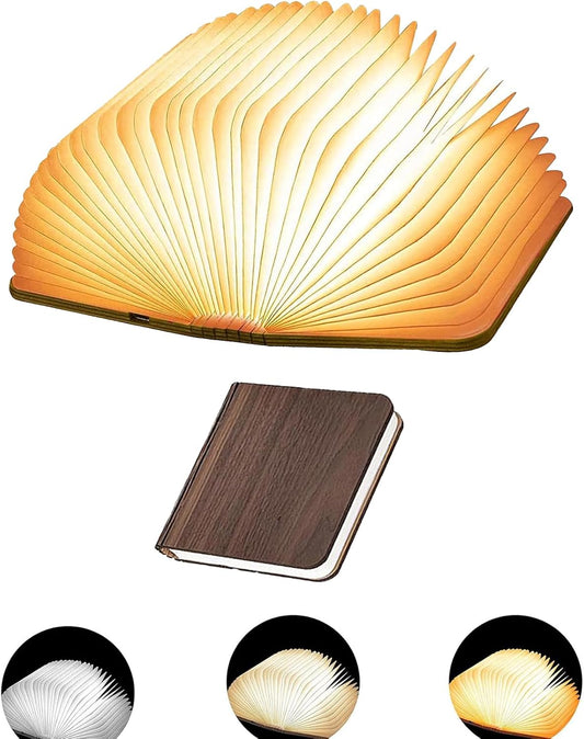 5.7 Inch Wooden Book Lamp, Multicolor Folding Book Lamp Automatically Changes Color, USB Rechargeable Book Lights, Novelty Night Light ﻿ (3Color, Large)