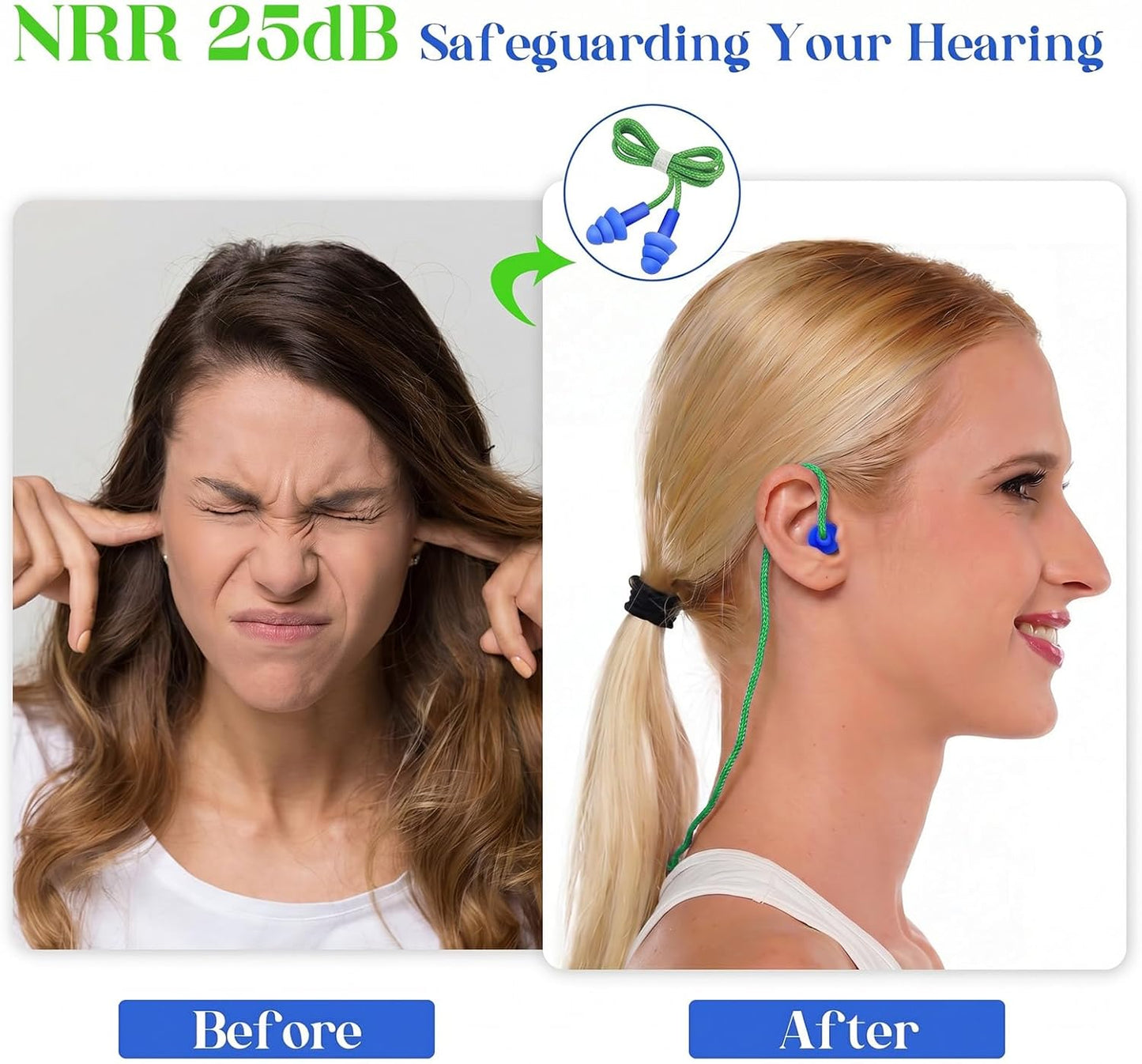 Relaxweex 500 Pairs Corded Ear Plugs Bulk 25dB NRR Reusable Silicone Ear Plug with String Individually Wrapped Earplugs for Sleeping Noise Reduction Hearing Protection Shooting Work (Blue Yellow)