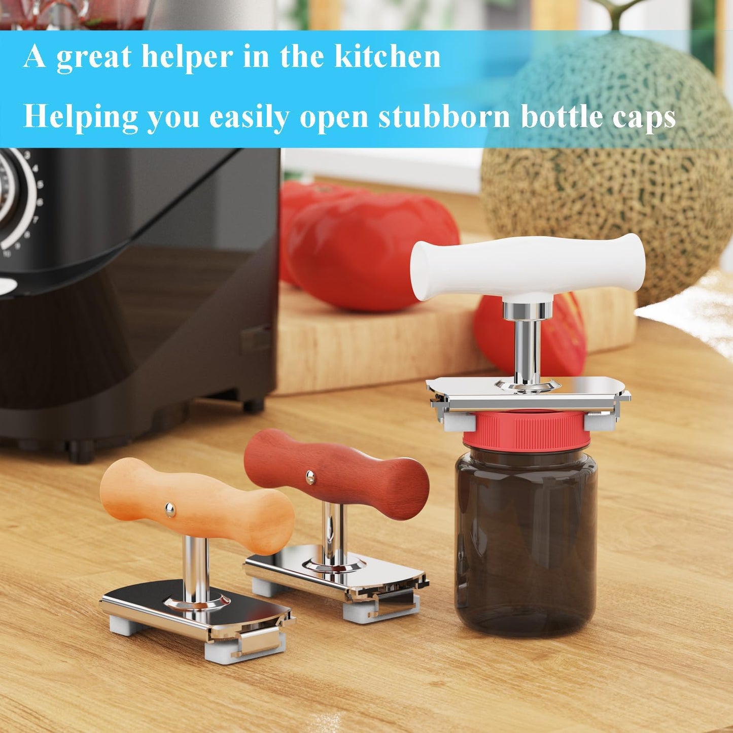 Jar Opener for Seniors with Arthritis & Weak Hands, Easy Twist Jar Openers, Adjustable Multifunctional Jar Lid Opener, Jar Bottle Cap Opener Gripper, Useful Gifts for Elderly/Women/Men (Wood Handle)