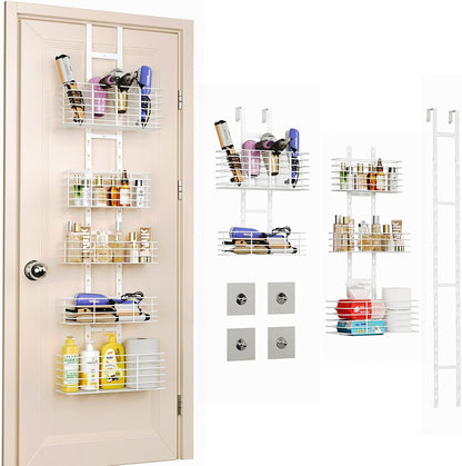 Yuyetuyo 7-Tier Over The Door Organizer, Shower Caddy Hanging &Wall Mounted Hair Tool Organizer/Hair Dryer Holder Adjustable, Behind Door Storage for Bathroom Bedroom Closet Cabinet Pantry Kitchen