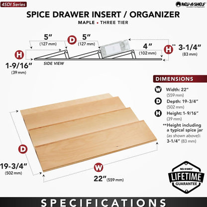 Rev-A-Shelf 36" 3-Tiered Trimmable Wooden Pull-Out Spice Rack, Maple | Wooden Kitchen Drawer and Cabinet Home Storage Insert for Seasoning Organization