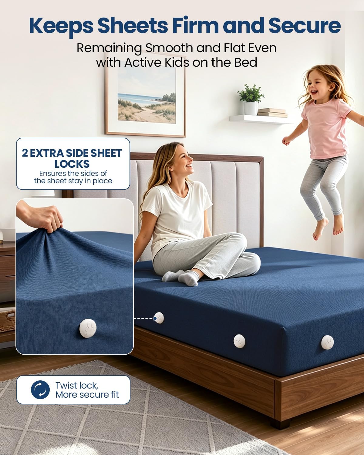 Bed Sheet Holders, Fitted Sheet Holder, 10 Twist-Locks, 360°Secure Fit