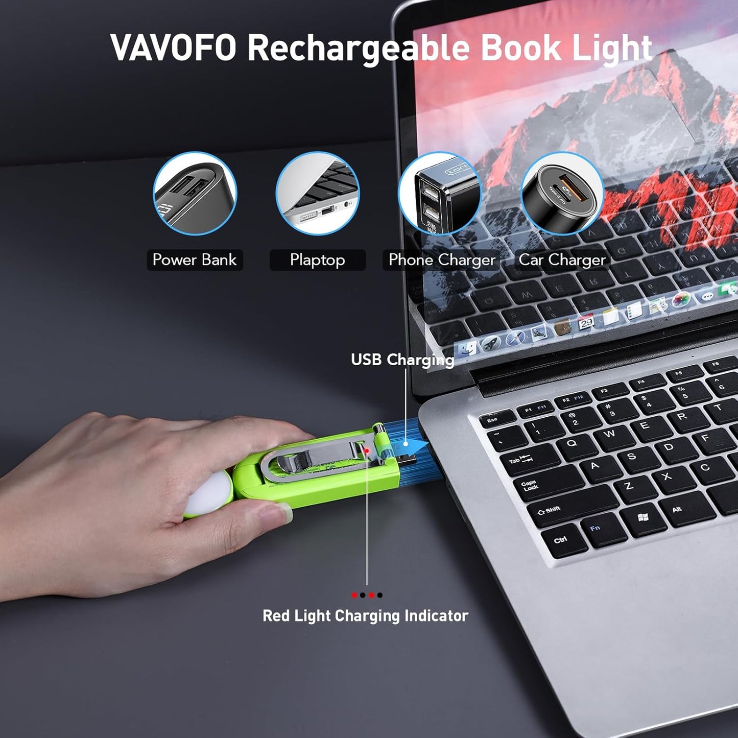 VAVOFO USB Rechargeable Bookmark Reading Light, Blue Light Blocking Amber LEDs for Bedtime Reading - Clip On, 9 Lighting Modes