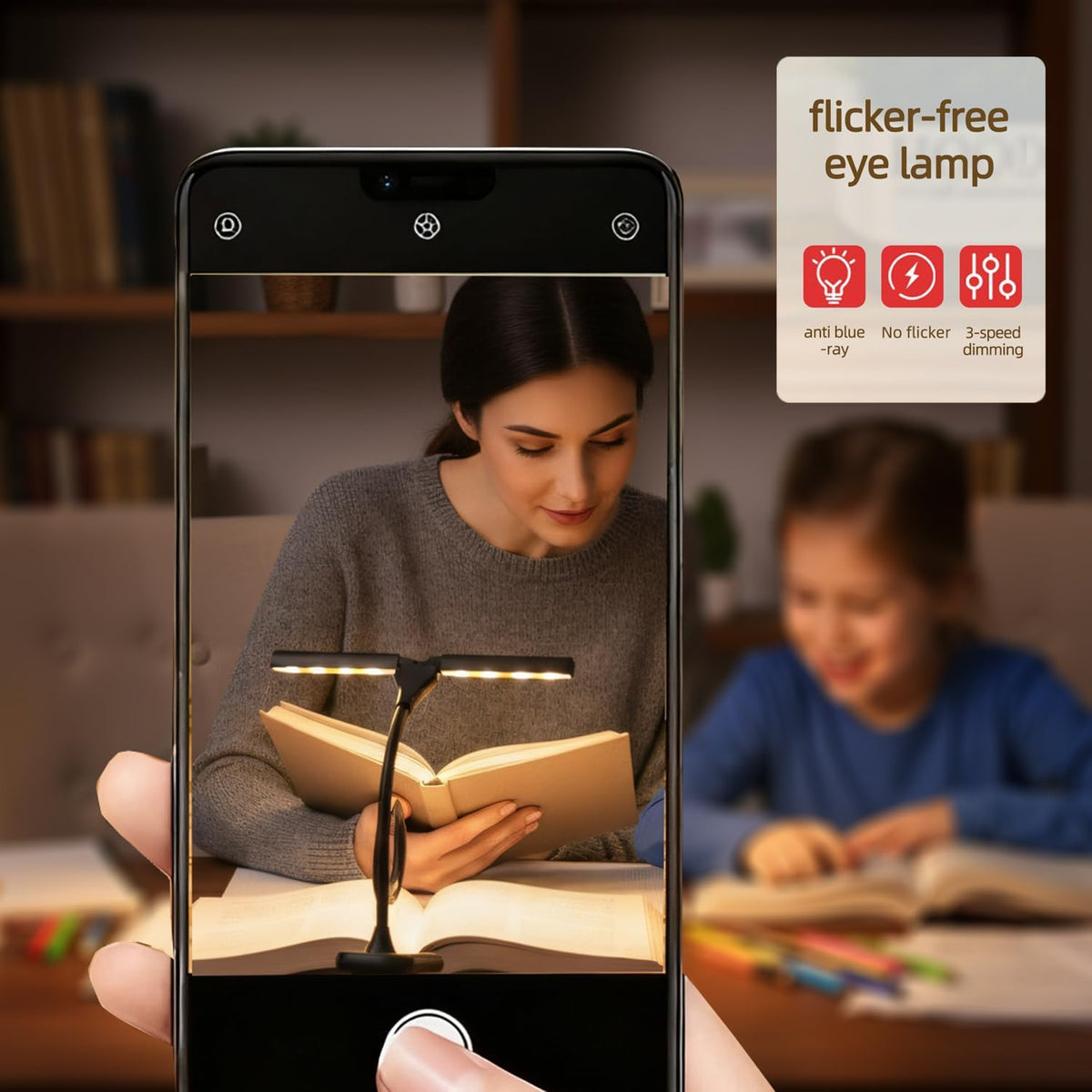 Rechargeable Clip On Book Light, 3 Color Eye-Care LED Reading Light, 360° Rotatable Bed Reading Lamp, USB Rechargeable, Portable Book Light for Kids, Travel & Office