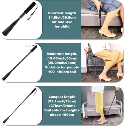 Shoe Horn,Long Retractable Aluminum Shoe Horn Long Handle for Seniors,Men,Women and Kids