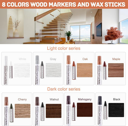 DEWEL Wood Furniture Repair Kit, Upgrade Wood Filler, Furniture Touch Up Markers with Wax Sticks, 42 Pcs Floor Touch Up kit for Scratches, Cracks, Hole, Laminate, Table, Bedposts