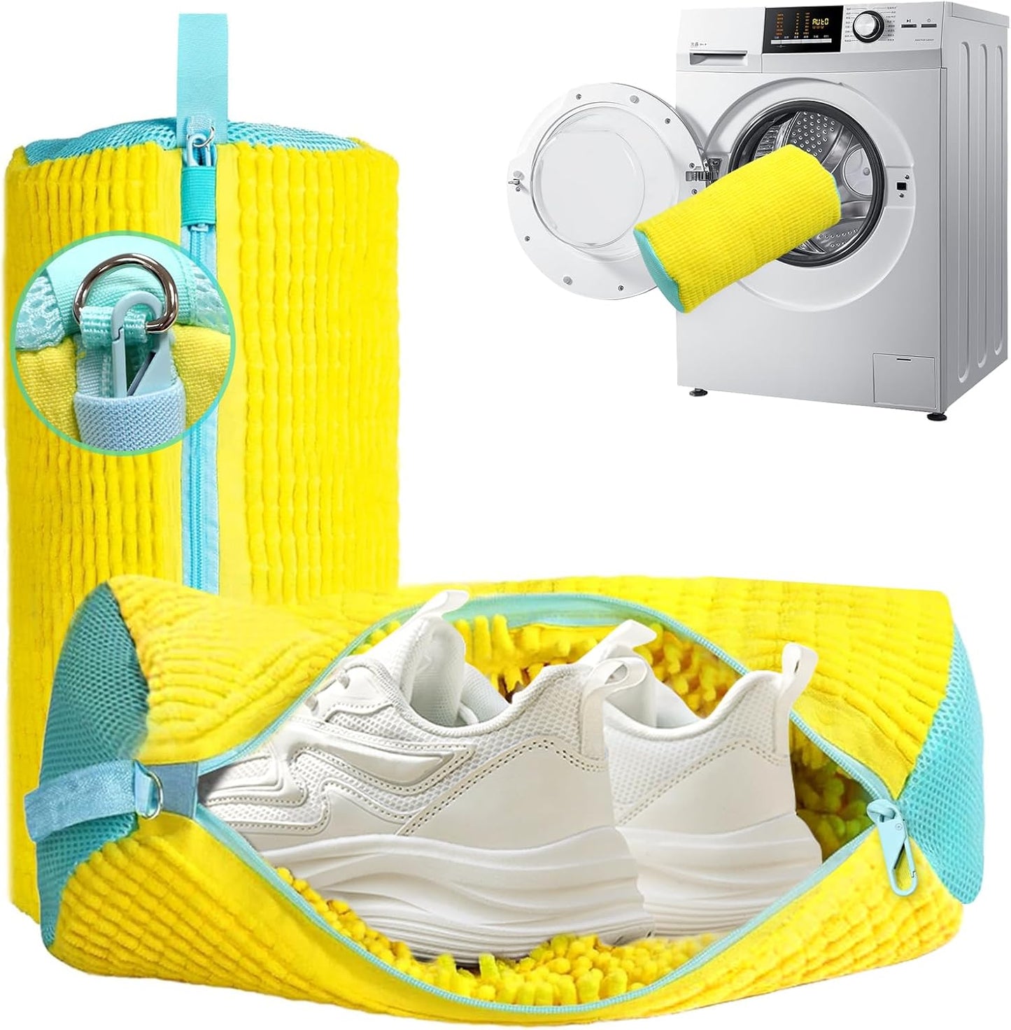 Shoe Washing Machine Bag 2 Pack, Laundry Shoe Bag for Washer and Dryer | 360°Deep Clean Durable Shoes, Reusable Shoe Cleaner Bags, Sneaker Washing Machine Bag, Yellow