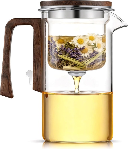Magnetic Teapot, 24.3oz High Borosilicate Glass Teapot with Infuser, Loose Leaf Tea Steeper Pot, Heat Resistant Enchanti Tea Pot with Infusers for Herbal Leaf Brewing