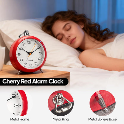 FLOITTUY 4.5" Battery Operated Antique Retro Analog Metal Alarm Clock, Silent Bedside Desk Clock, Wall-Hanging Vintage Clock(Exquisite Bronze)