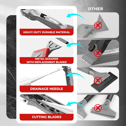 7 in 1 Caulking Tool with 5 Silicone Pads and 10pcs Caulking Tool Kit, Caulk Remover Tool with Replacement Blades and Unclogging Needle, Caulking Removal Tool for Kitchen Bathroom and Window