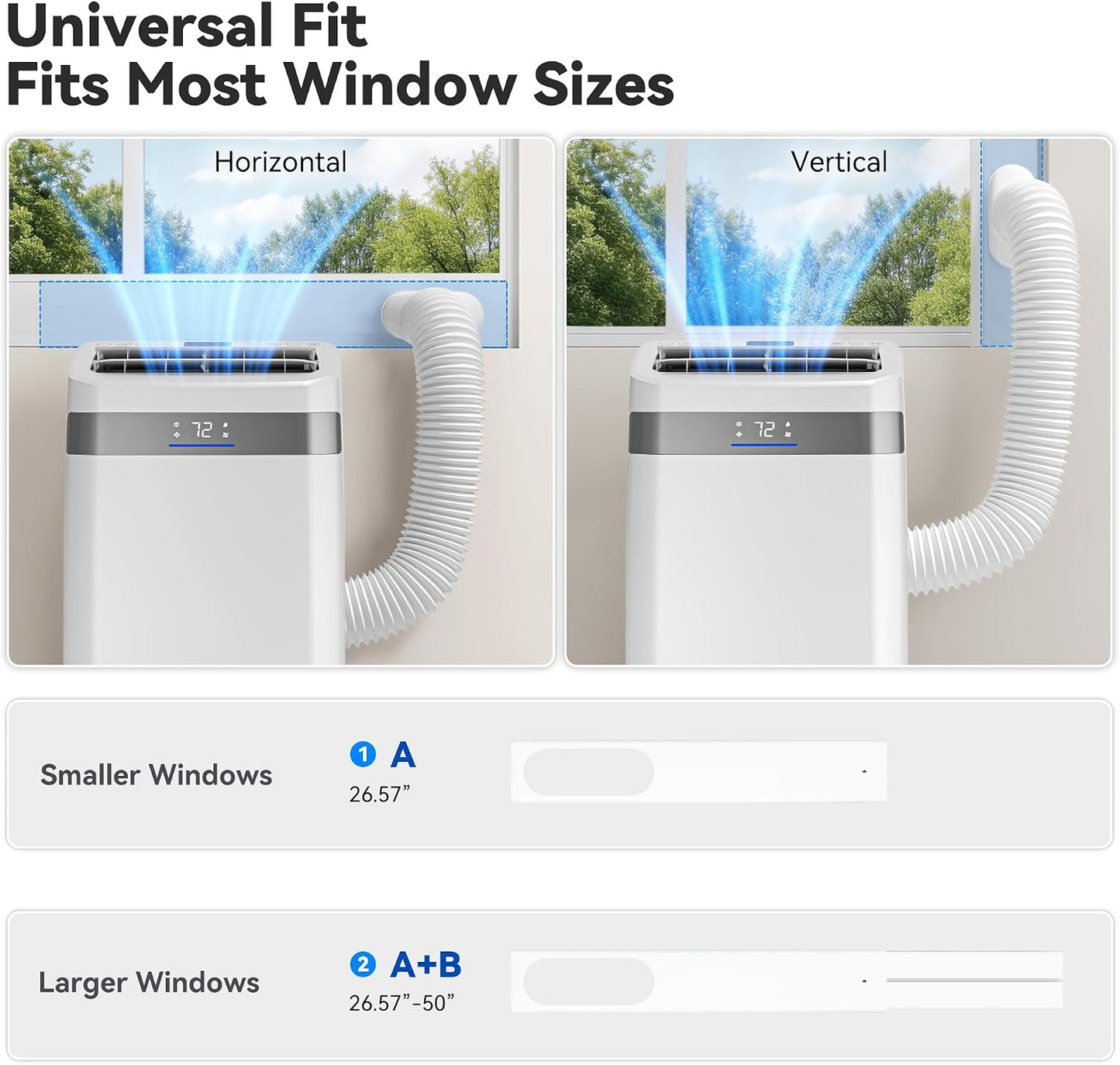 14000BTU Portable Air Conditioner, 4-in-1 700 Sq. Ft, Quiet for room | 14000BTU AC cools 700sq.ft, 4-in-1 cool/fan/dry/sleep, quiet, LED, remote, 24H timer, kit, for bed/office/dorm.