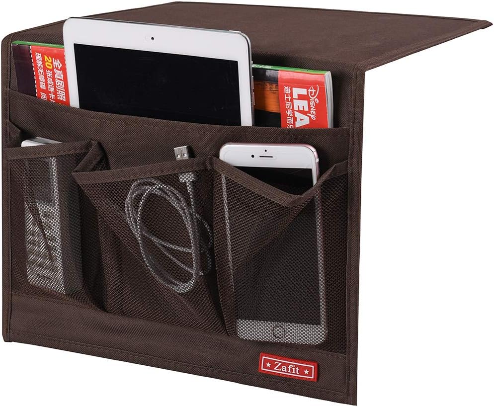 Zafit 5 Pockets Bedside Caddy, Bedside Storage Organizer for Water Bottles, Magazines, Phone, Glasses (5 Pockets-Grey)