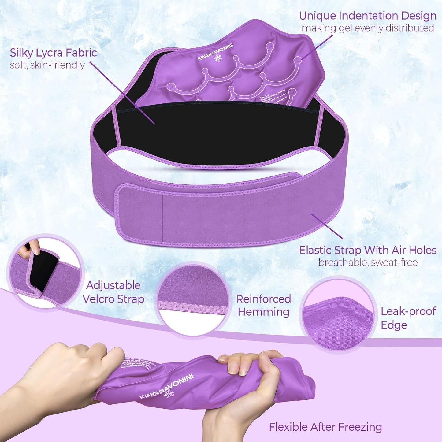 KingPavonini Extra Large Ice Pack for Back Pain Relief, 2 Gel Packs, Blue | 35-Min Long-Lasting & Instant Pain Relief, Leakproof Back Ice Pack, Extension Strap, Hot Cold Therapy, Skin-Safe Lycra Fabric