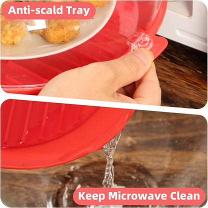 Microwave Splatter Cover Lid for Food 10.2 Inch with Water Steamer, Clear Microwave Splash Guard Cooker Lid with Plate, Dish Bowl Plate Serving Cover Cookware High Transparent Plastic Black