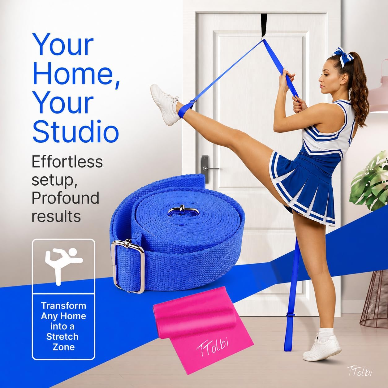 Leg Stretcher Strap with Door Anchor and Resistance Band, Splits Trainer | Home Flexibility Trainer for Splits, Ballet, Dance, Cheer, Yoga, Gymnastics, Pole and Taekwondo, Kids to Adults, All Levels