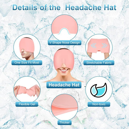 AOOWU Migraine Relief Cap, Reusable Soothing Headache Cap, Odorless Cooling Gel Ice Hat, Ice Pack Head Wrap, Hot and Cold Therapy, Cold Face Mask for Tension Stress Hangover Sinus Puffy Eyes, Blue