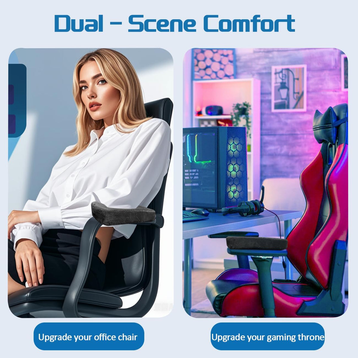 Thick Memory Foam Office Chair Armrest Pads,2PCS Ergonomic Armrest Covers for Elbow Support, Pressure Relief & Pain Relief - Universal Fit for Gaming Chairs, Computer Desk Chairs