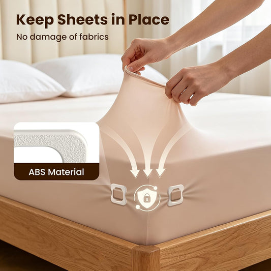 4PC-Bed Sheet Holders,Secure Bed Sheets,ABS Material,One-Time Installation | No More Loose Sheets, Fits All Kinds of Sheets and Mattress Sizes, Bed Corner Sheet Holders (Ivory White)