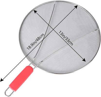 Splatter Screen for Frying Pan: Stainless Steel Grease Splatter Guard Oil Splatter Guard for Cooking, Mesh Frying Screen Keeps Kitchen Clean and Protects Skin From Burns (Red, 11in)