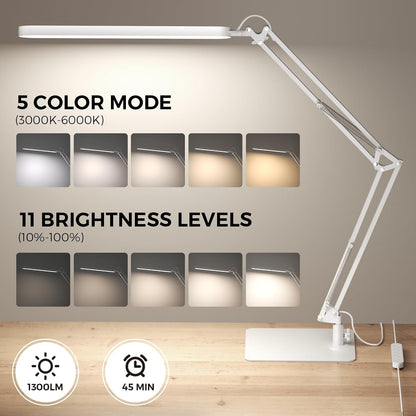 SKYLEO Desk Lamp for Home Office, Eye Comfortable LED Desk Light for Long Hours, Adjustable Swing Arm with Memory Function, Black