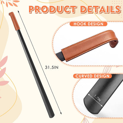 2 Pcs 31.5'' Extra Long Metal Shoe Horn for Elderly, Silver | Shoehorn Dressing Stick for Senior Disabled Men Women Limited Mobility, Standing Reach Assist, No Bending Needed