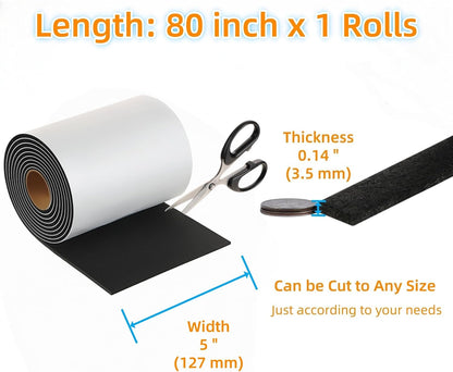 Felt Strips with Adhesive Backing Heavy Duty Cuttable Felt Tape Roll Furniture Pads for Chair Legs - Protecting Hardwood Floors, Chair Wall Protector (Black, 80 x 0.5 x 0.14 Inch)