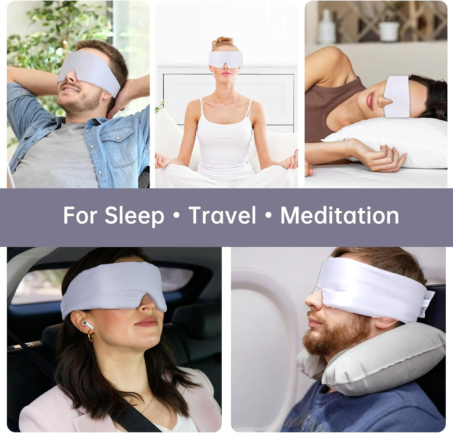 Calm&Relax Bamboo Sleep Mask - Cooling 3D Eye Mask, Lash Friendly,White | Total Blackout 3D Contoured Eye Mask for Travel, Home, Yoga - Adjustable Soft Viscose Night Blindfold for Side Sleepers