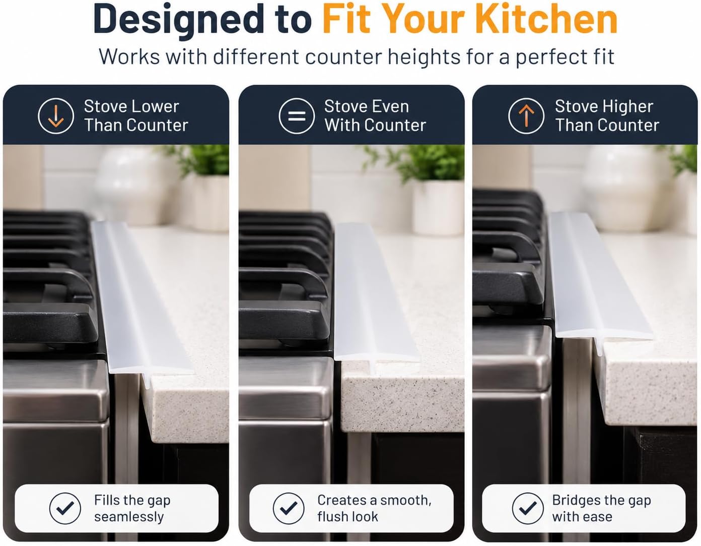 2-Pack Stove Gap Covers for Kitchen Counters 22" Silicone Gap Filler Heat Resistant Food Grade Easy Clean (Black)