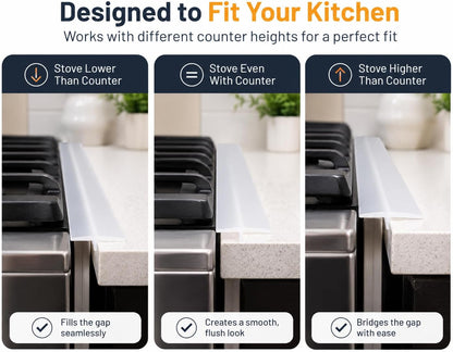 2-Pack Stove Gap Covers for Kitchen Counters 22" Silicone Gap Filler Heat Resistant Food Grade Easy Clean (Black)