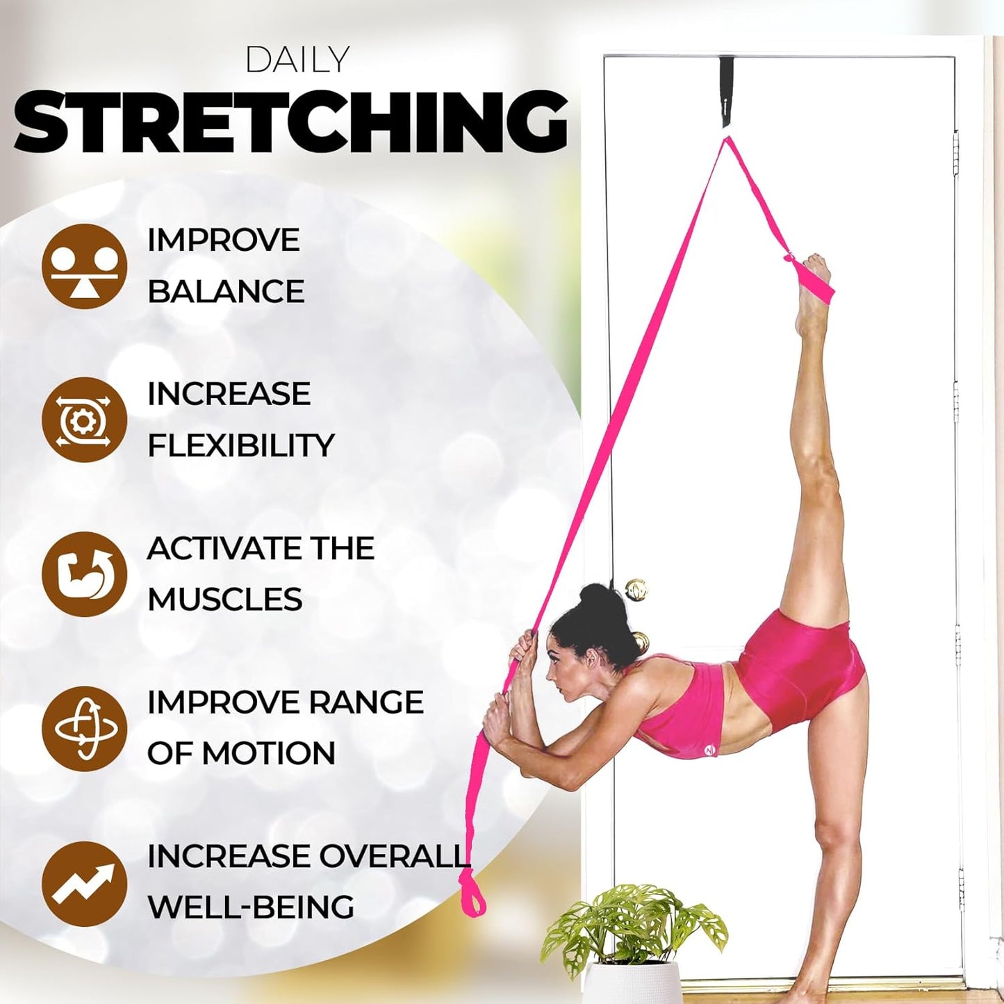 Pilates Stretching Strap with Door Anchor for Flexibility Training | Improve Leg Flexibility, Core Stability and Posture Alignment - Ideal for Pilates, Stretching, Mobility and Home Workouts