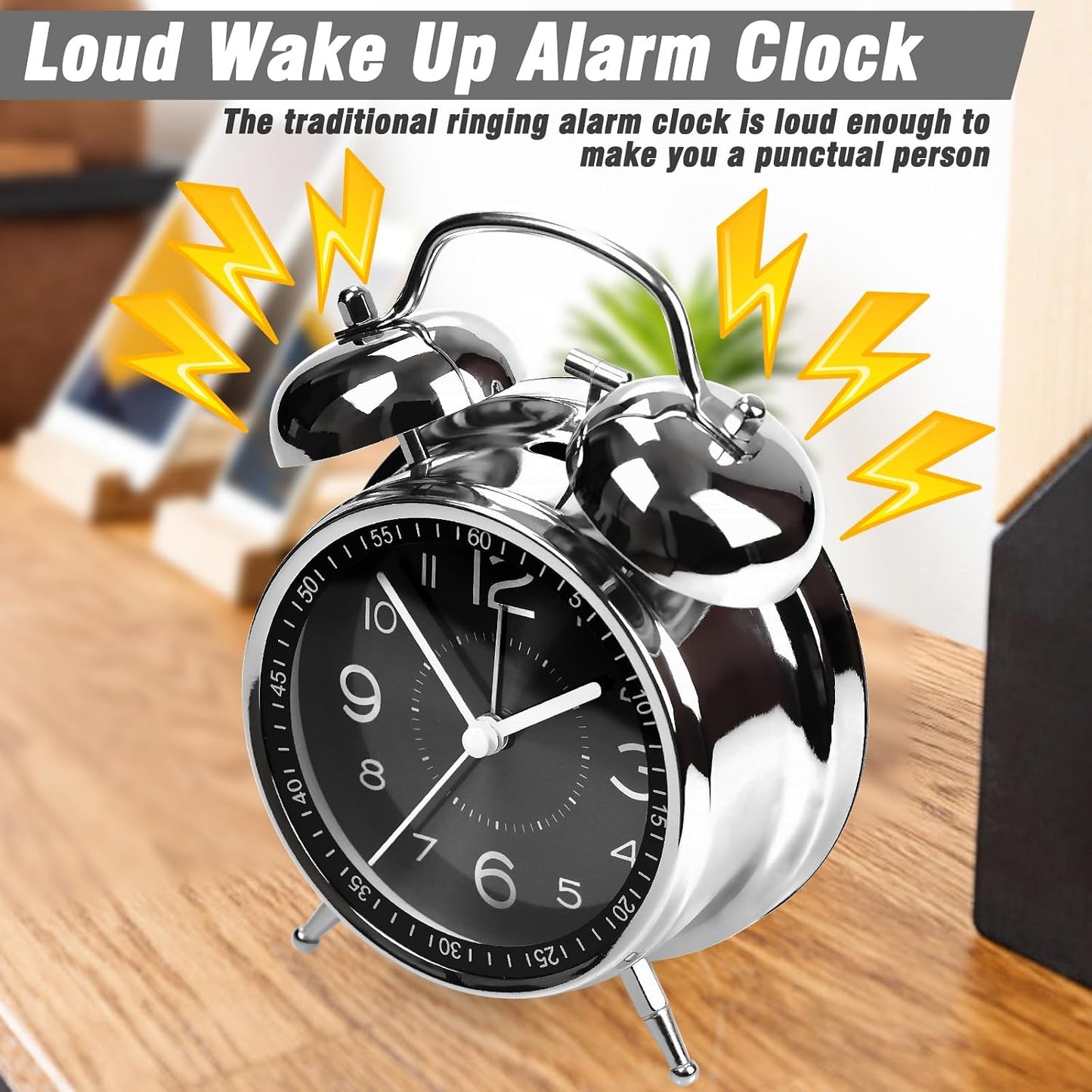 AYRELY® Super Loud Alarm Clock for Heavy Sleepers, 4.5 Inch Twin Bell Retro | Silent Non-Ticking Quartz with Backlight, Luminous Dial, Metal Alarm Clocks for Bedrooms and Bedside