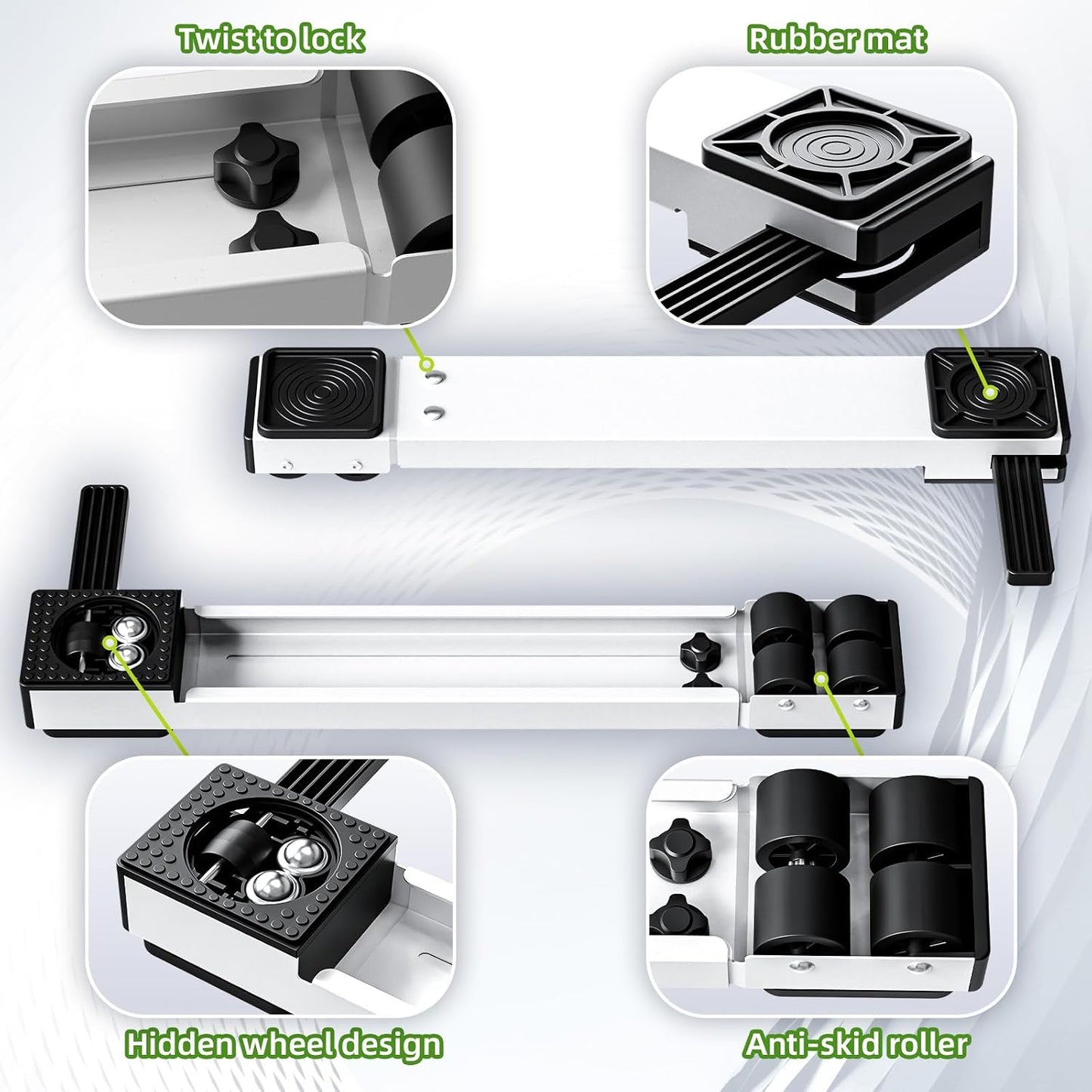 Appliance Rollers Heavy Duty,Newest 360° Movement Appliance Sliders,20-32in Extendable,Liftable Anti Slip Washing Machine Base,Easily Move Washer and Dryer Machines,Refrigerators,Furniture-Black